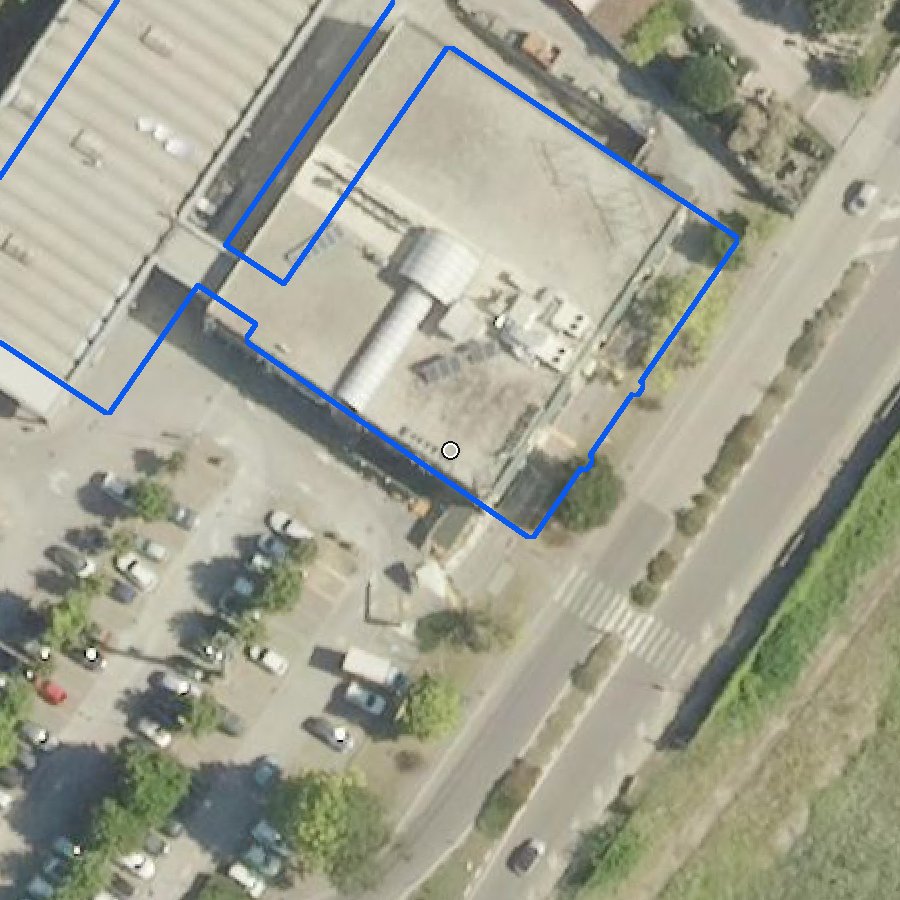 Negozio di 118 m² ad Alte Ceccato, a 50 m dal Lidl vista dall'alto: ortofoto con il confine della proprietà